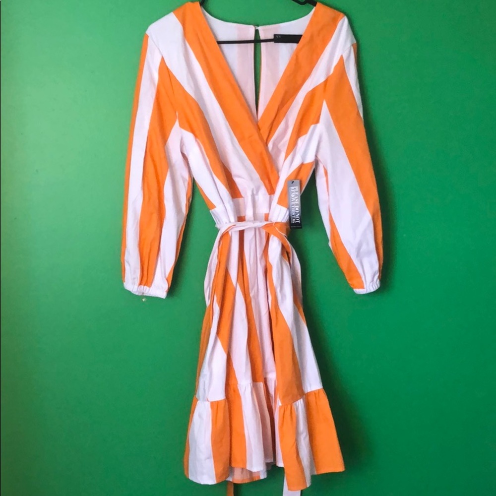 NWT NY&Co Beautiful Orange And White Day Dress L
